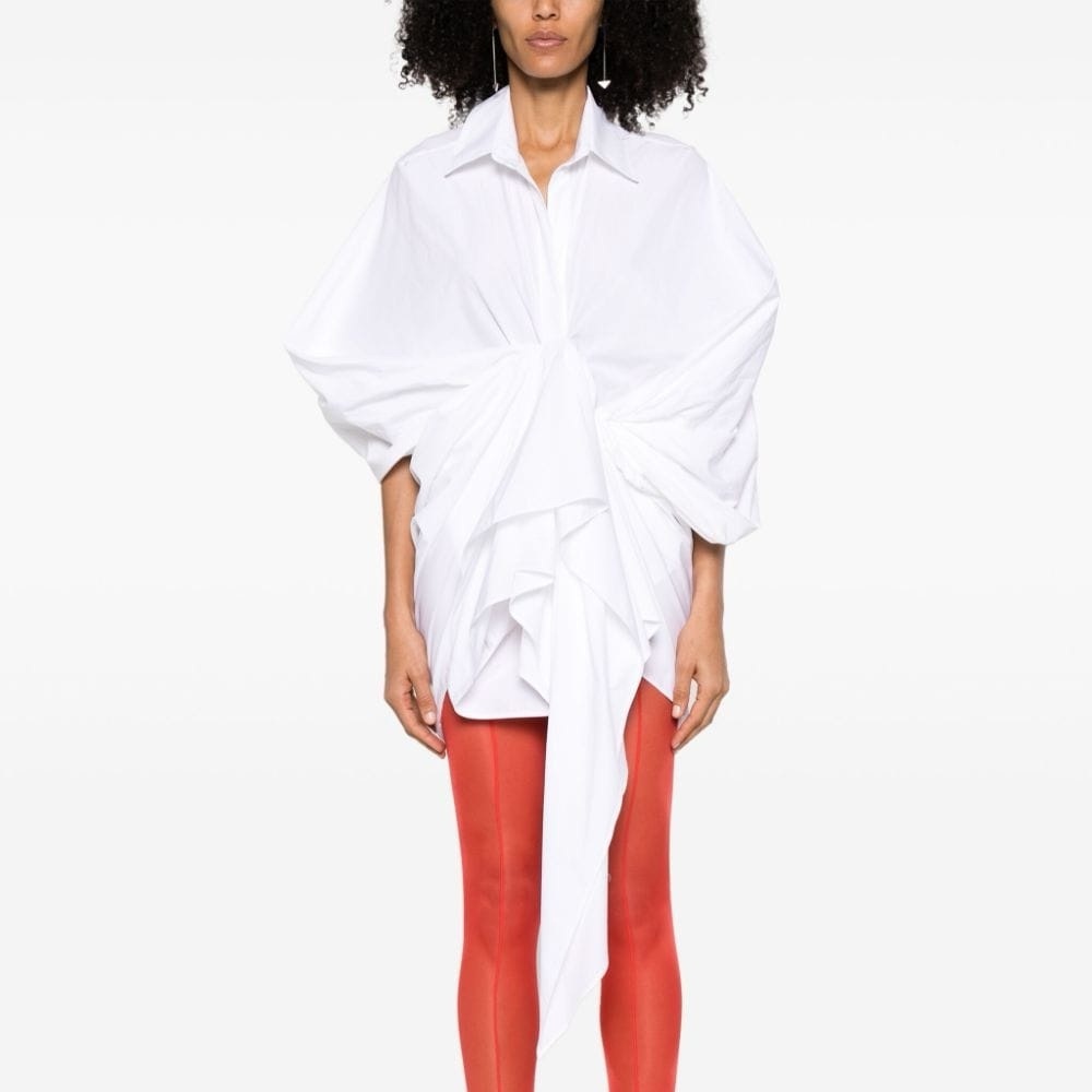 COPERNI Knot Front Faux White Spread Collar Long Sleeves Wrap Shirt Size US 10